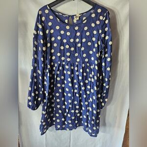 Navy and white polka dot Roxy dress, med. long sleeved.